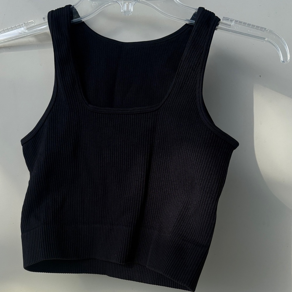 Black Ribbed Women's Tank Top - Picture 2 of 4